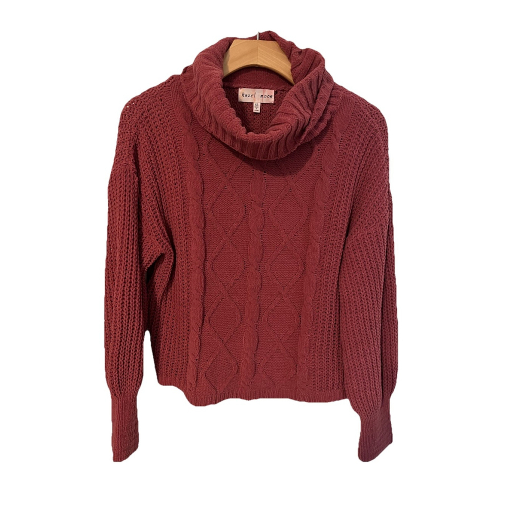 Hazel Moon Sweater Womens Size XS Burgundy Cable Knit Turtleneck